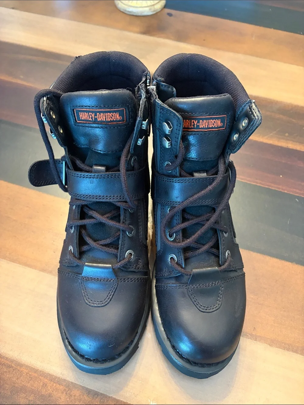 Harley-Davidson Dark Brown Kids Lace-Up Leather Boots with Buckle